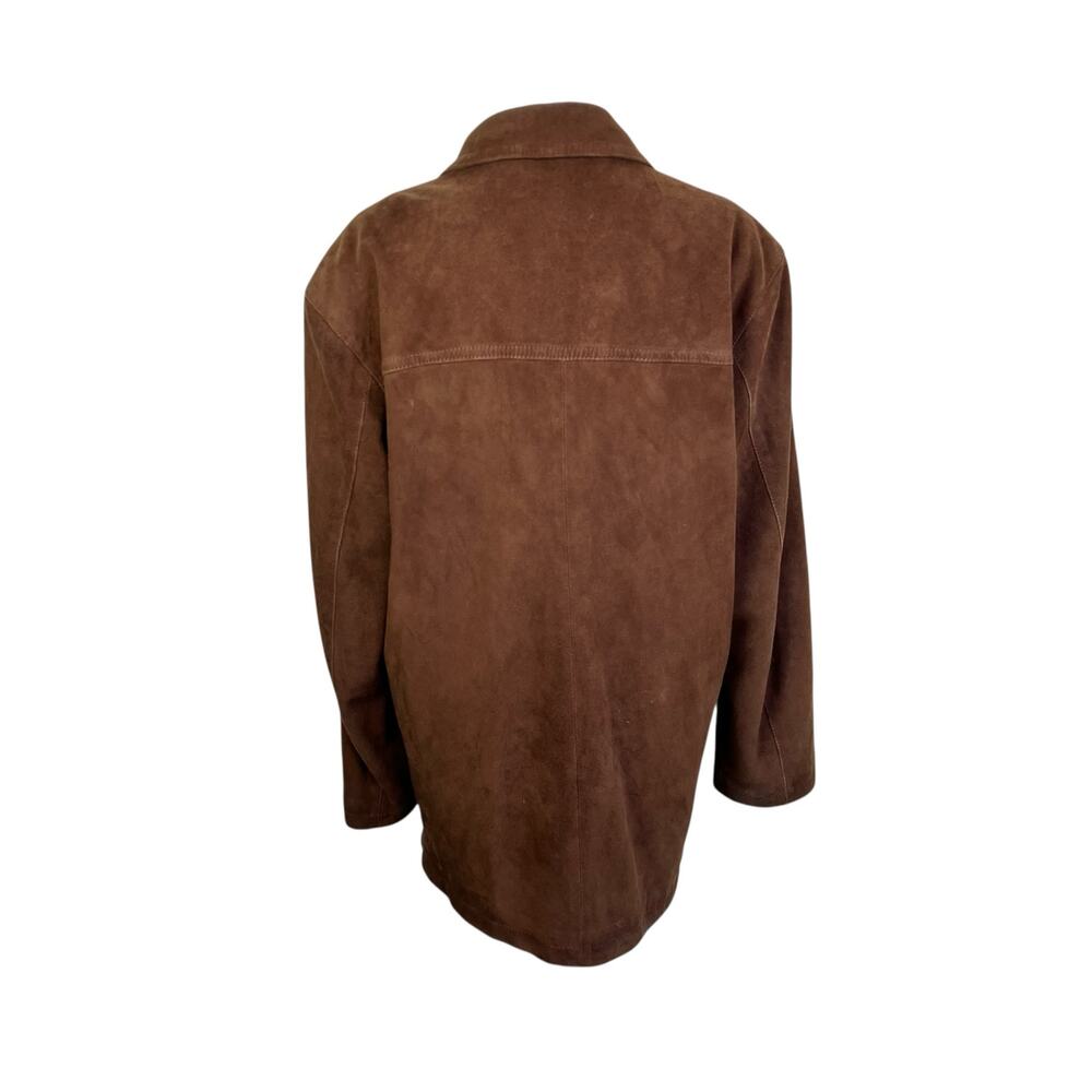 Mens Sz S Vintage 90s Brown Suede Jacket Button Front boxy Fit Hip Length Worn - Picture 4 of 16